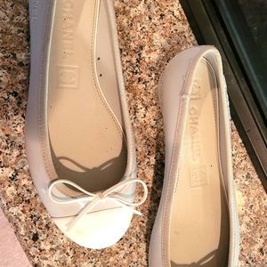 SOLD - CHANEL Gray w/White Captoe-Rubber Ballet Flat-Size 38  Signature Required